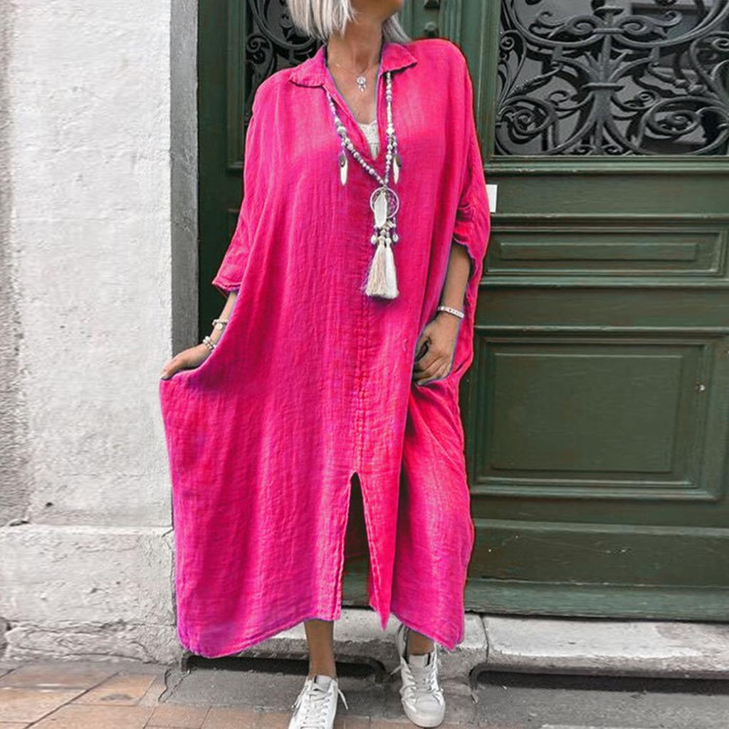 Женское модное повседневное платье больших размеров, однотонное женское длинное платье