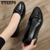 Black Leather Shoes Women's Shallow Mouth Slip-on Slope Heel Work Shoes Bow Fold Design Simple Casual Spring and Autumn