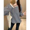 Korean Chic Striped Contrasting Round Neck Long-sleeved Sweatshirt for Women In Autumn and Winter, Lazy Style, Loose Casual Inner Wear, Beautiful Top