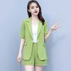 2 Piece Women Casual Outfit Lapel Short Sleeve Blazer Shorts Solid Color OL Style Single Button Blazer Shorts Set Elegant Office Suit