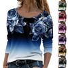 Ladies Fashionable All-match Casual Rose Gradient Print Round Neck Long Sleeve Top