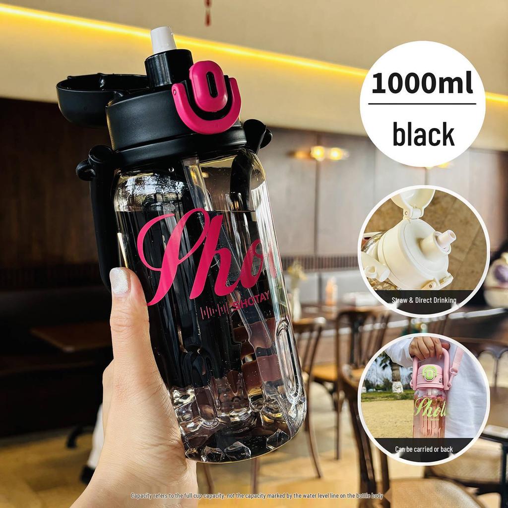 Shangtai Tritan Large-Capacity Straw Sports Cup with Scale & Double Drink Compartments.