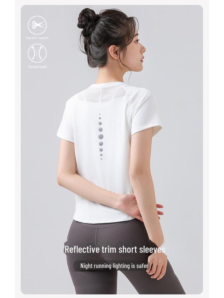 2024 Женская облегающая дышащая быстросохнущая футболка с короткими рукавами для йоги и бега