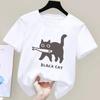 Fun A Black Cat Eating Fish Japanese Style kids TShirt Fashion Print T Shirt Breathable  TShirts Cotton Clothes