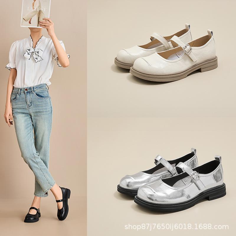 Новые кожаные туфли для мам, женские, корейская версия, с пряжкой, плоские, повседневные, женские однотонные туфли Мэри Джейн