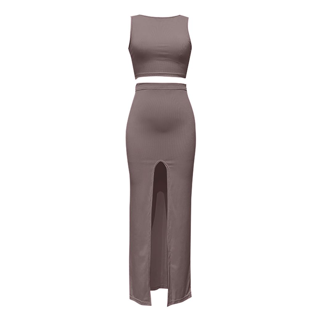 Women's Casual Sleeveless Color Slim-fit Vest Slim Skirt Suit