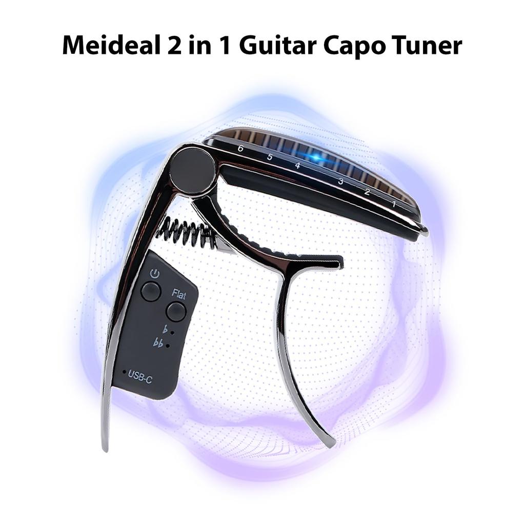 Luocute Guitar Capo Rechargeable Zinc Alloy with LED Precise and Accurate Tuning System with USB Rechargeable Battery for Acoustic Classical Bass