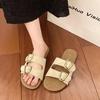 Slippers women's outer wear 2025 summer new fashion belt buckle seaside beach one-word flat-bottomed casual cool slippers