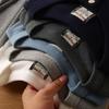 Мужская вафельная хлопковая футболка с V-образным вырезом и длинным рукавом, повседневная базовая