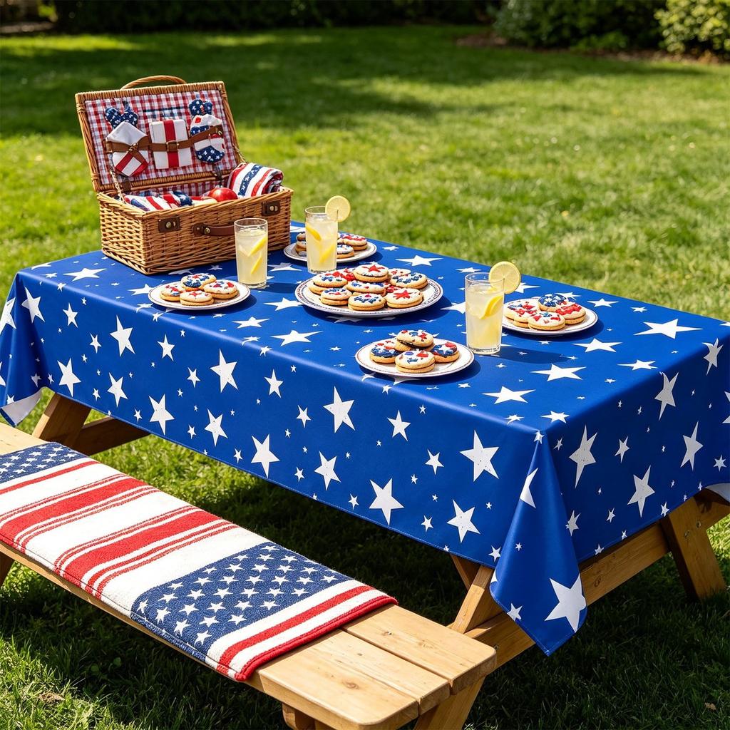 Women Disposable Plastic Tablecloth for Independence Day Patriotic Party Supplies Blue