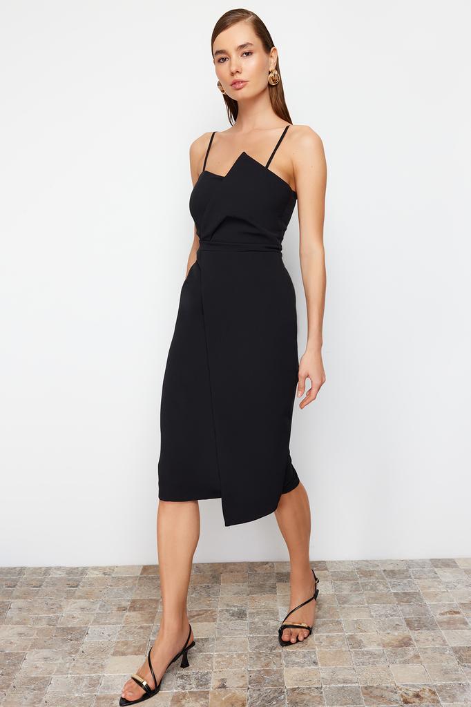 Women's Fashion New Dress Black Double Breasted Woven Evening Dress Evening Dress