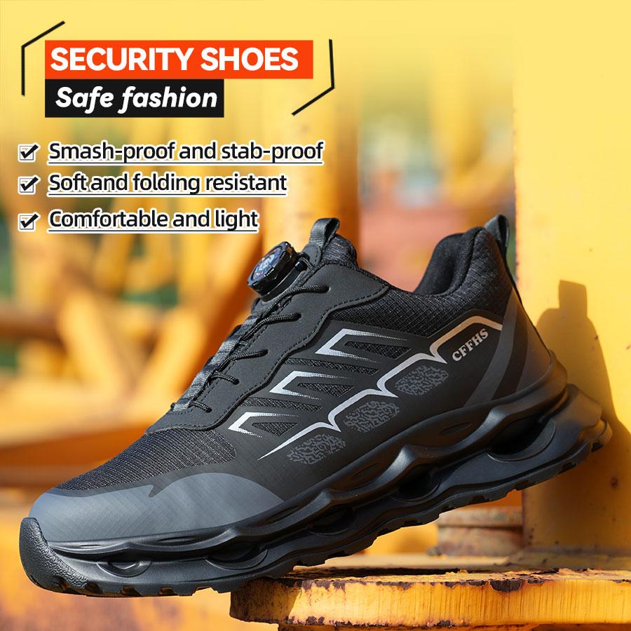 Ultra-Light Safety Shoes Men Steel Toe Anti-Smash Breathable Work Boots For Work As Hiking Rotary Button Adjustable Safety Shoe