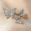 Women Finger Ring Three Rhinestones Ring Inlaid Adjustable Open Butterflies Exaggerated Finger Band Jewelry