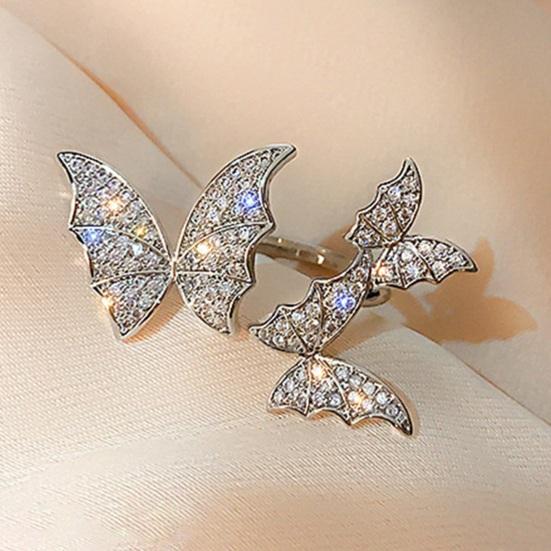 Women Finger Ring Rhinestones Inlaid Adjustable Open Ring Exaggerated Finger Band Jewelry Gift