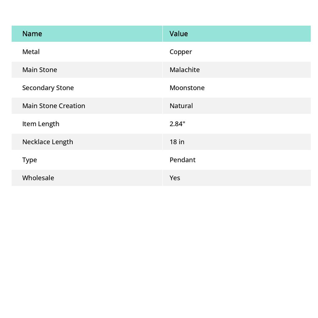 Malachite, Moonstone Copper Wire Wrap Jewelry Pendant 2.84" K0y43