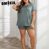 GMXIA Пижама женская летняя большого размера, однотонная, свободная, повседневная, с короткими рукавами и шортами, двухпредметный домашний костюм