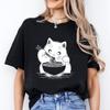Noodle Cat Женские футболки Смешные Ramen Черная футболка с кошкой Женская одежда Обычные топы с коротким рукавом Женская мода Футболки с мультяшной графикой Женские