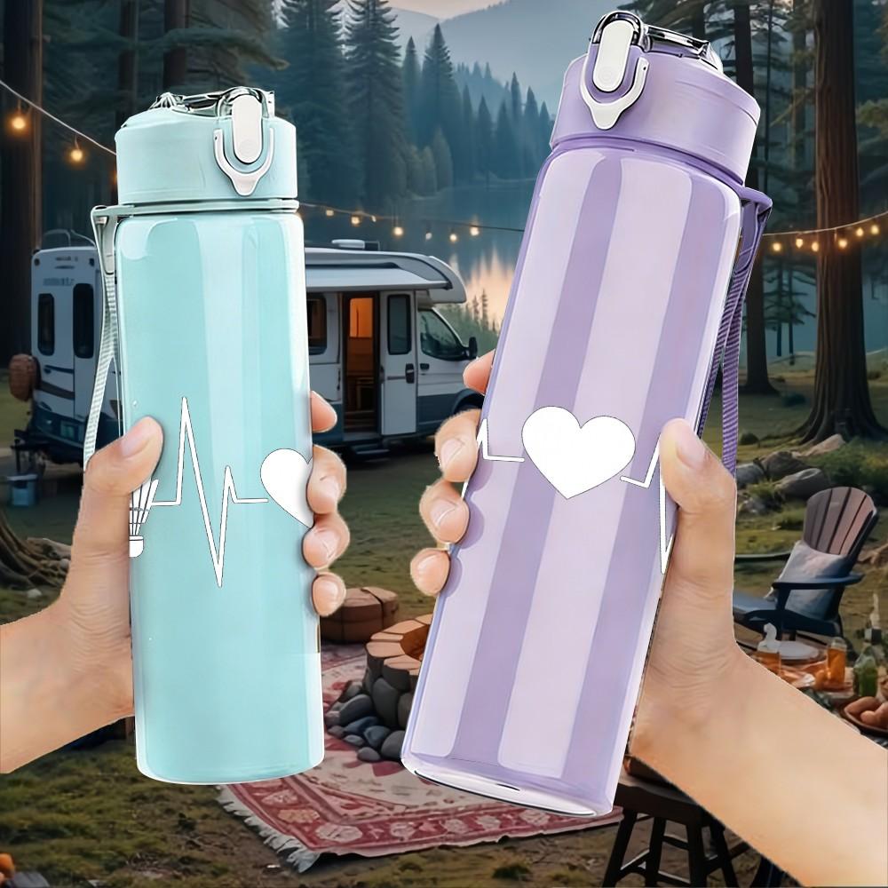 1PC Badminton Heartbeat Sport Line Print 750ml Color Plastic Sports Water Bottle Leakproof Flip Straw Lid Suitable for Sports Office Home Use