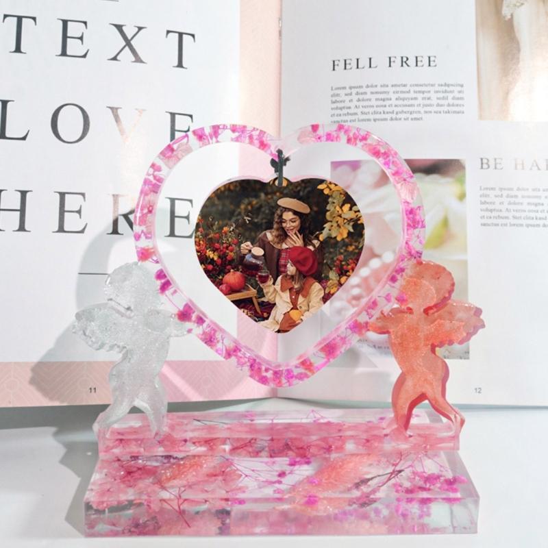 DIY Silicone Mold Heart Photo Cupids Frames Molds Beautiful Heart Shaped Frames Mould for Home Office Table Ornaments