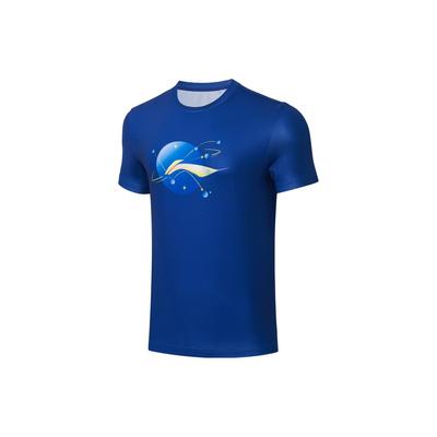Футболка унисекс с коротким рукавом и круглым вырезом Li Ning Table Tennis Elite Series с логотипом и принтом, быстросохнущая, темно-фиолетовая, синяя ATST029-4