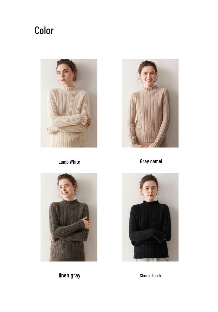 Chic Sequin Stand Collar Cashmere Sweater - Women's Soft Fluffy Knitwear for Autumn/Winter