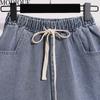 MODIQUE Лето Большие размеры Женские свободные базовые эластичные шнурки трапециевидной формы с широкими штанинами и закатанными джинсовыми шортами Шорты Женские повседневные синие короткие штаны