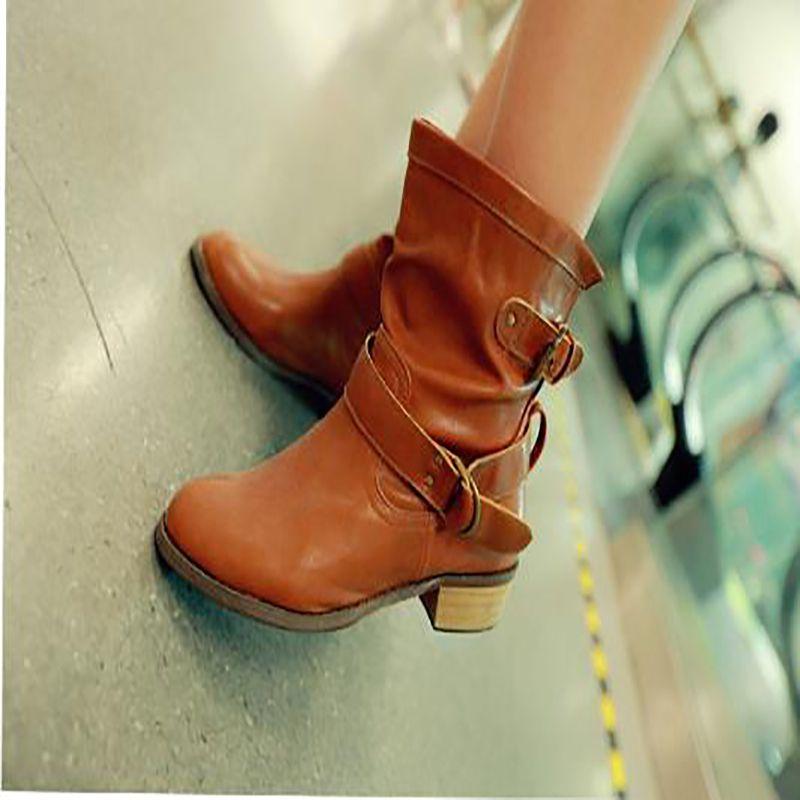 Sophisticated And Comfortable Women Buckle Fashion Warm Short Leather Boots Pu Leather Shoes