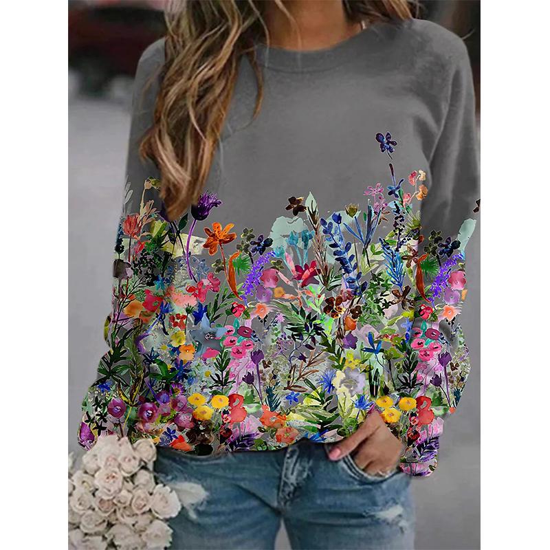 Autumn New Floral Sweatshirts Flower Bird 3D Print Hoodies Women Streetwear Long Sleeve Pullovers Tops Y2k