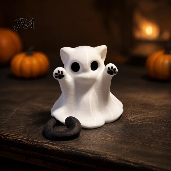 Lightweight Decorative Ghost Cat 2 Pcs Halloween Statue, Cute Figurine, Cartoon Unique Thanksgiving Gifts for Friends Mini Spooky Kitten Ornament Home