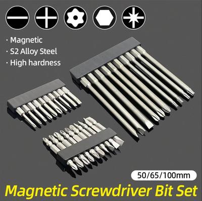 Набор магнитных отверточных бит с шлицевой головкой Phillips Torx, шестигранное сверло 1/4 дюйма, шестигранник 50/65/100 мм, стальная отвертка S2, ручной инструмент