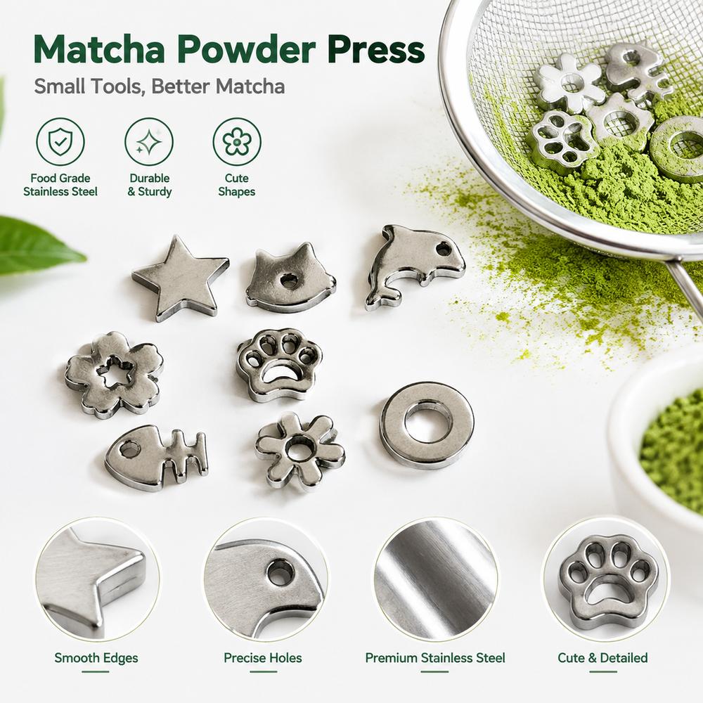 Cartoon Shape Matcha Sifter Silver Matcha Sieve Beads Matcha Powder Press for Helps Grind and Sift