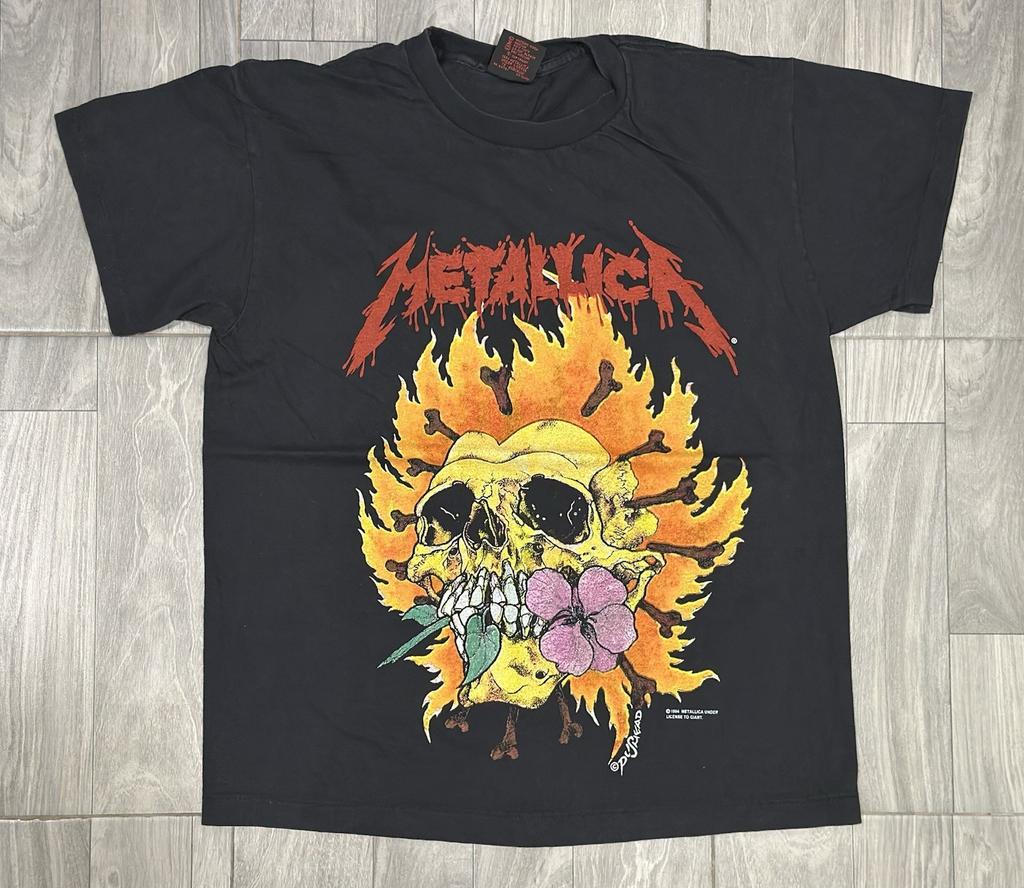 METALLICA vintage 1994 SKULL FLOWER t shirt FLAMING SKULL