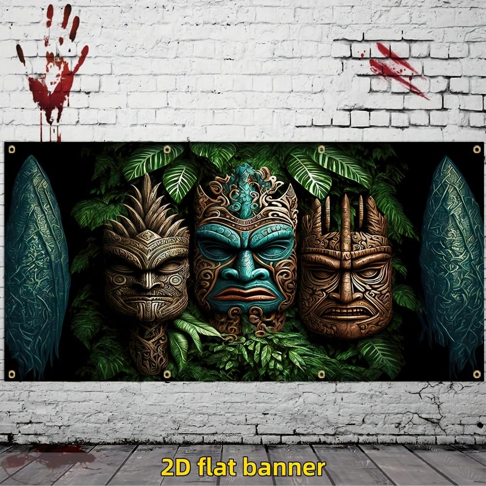 2D Flat Banner 1pc Banner Tiki Creative Pattern Backdrop Polyester Holiday Decor 398.78*180.34cm