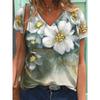 Large Size Floral Print V-neck Short Sleeved T-shirt Women Summer 3d Tees