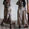 Women Vintage Print Floral Cotton Dress Long Sleeve Robes Autumn Loose Soft Women Dresses