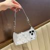 Elegant Pearl & Butterfly Shoulder Phone Case for iPhone 12-17 Series — Adjustable Strap, Mirror Metallic Frame