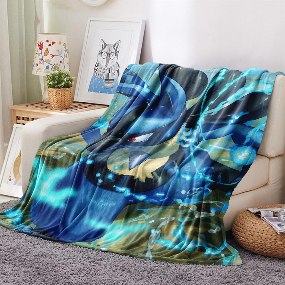 Lucario 4 Print Flannel Blanket, High quality Comfortable for All Seasons, Home Decor, Warmth and Comfort