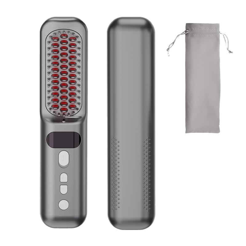 KAWU Heat Brush Cordless 200 Million Negative Ions Brush Iron Hair Iron 6400mAh Large Capacity 7 Level Temperature Adjustment MCH Rapid Heating Rapid