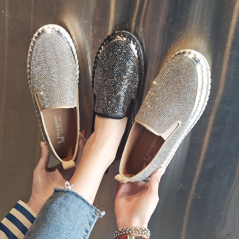 Spring New Rhinestone Platform White Shoes Comfortable Casual Student Women's Single Shoes Music