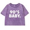 90'S Baby.Letter Prints T-Shirts Women Washed Retro O-Neck Tee Shirtcotton Soft Short Sleeve Street Top