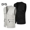Men Summer Cargo Waistcoat V-Neck Sleeveless Multi Pockets Sports Vest Solid Color Zipper Placket Volunteer Safety Vest Coat