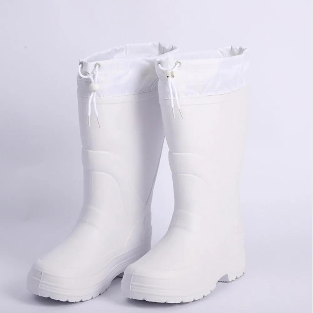 Белые дождевые туфли мужские высокие сапоги зимние теплые нескользящие водные сапоги рабочие ботинки из ЭВА мужская обувь нескользящая обувь для работы на кухне