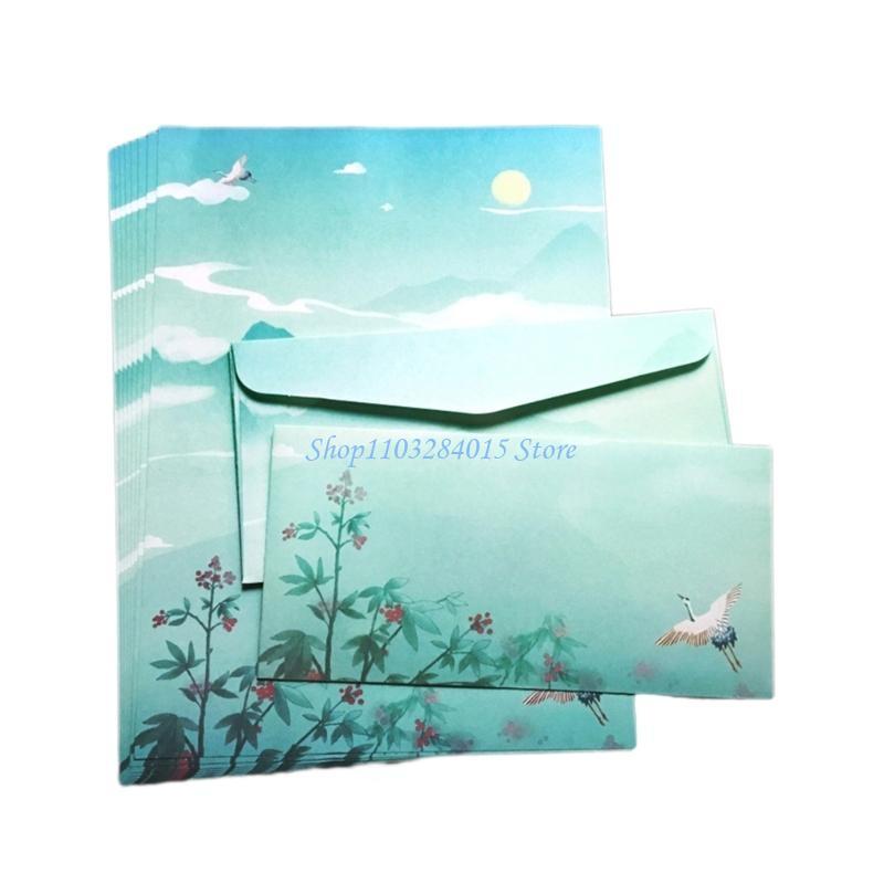 R6FF Stationery Paper and Envelopes Set Traditional Letter Writing Paper Color Both Side Writing Stationary Paper for School