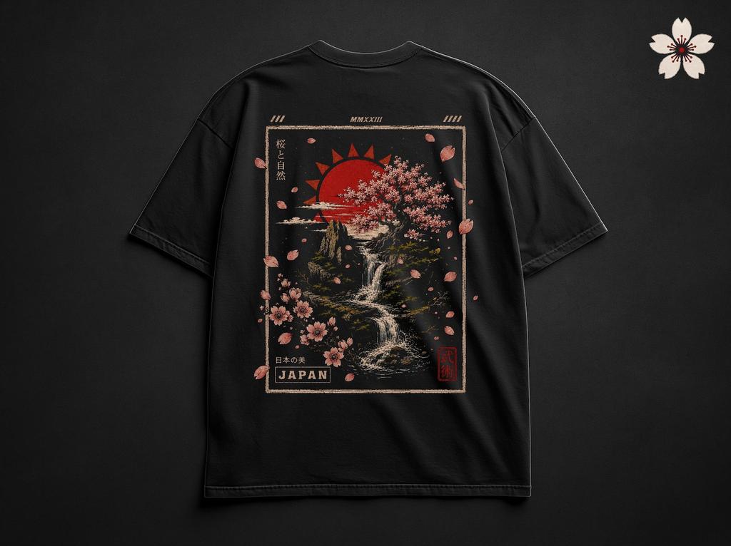 Cherry Blossom Shirt, Boho Floral Tee, Sakura T-Shirt, Japanese Streetwear, Japan Nature Graphic Tee, Zen Waterfall Shirt, Oversized Gift