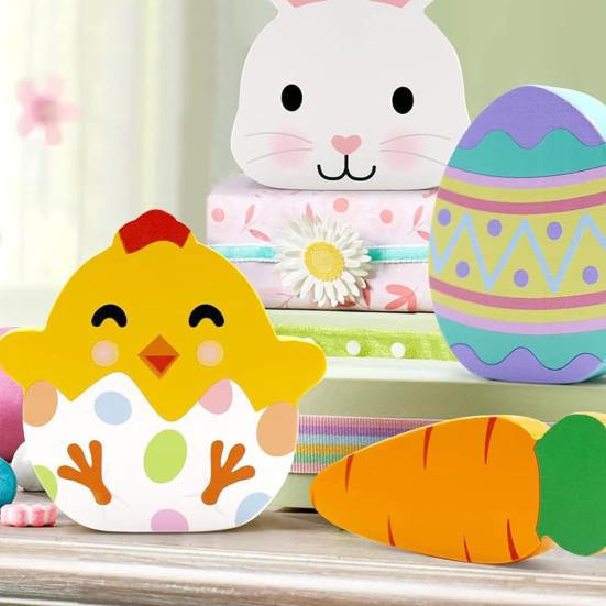 4 шт. пасхальные кролики украшения деревенские деревянные знаки декор для дома фермерский многоярусный поднос украшения пасхальный стол украшения