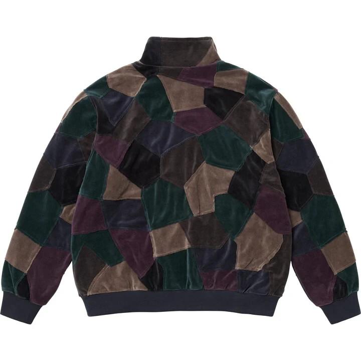 Supreme Пэчворк Велюровая Спортивная Куртка Темно-Синяя