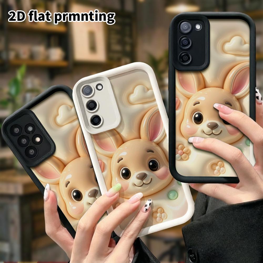 Phone Case: 2D flat, suitable for Samsung Galaxy A34 A35 M05 M06 S20 S22 S21 FE Plus 5G protective cases, light beige little bunny, perfect holiday gi