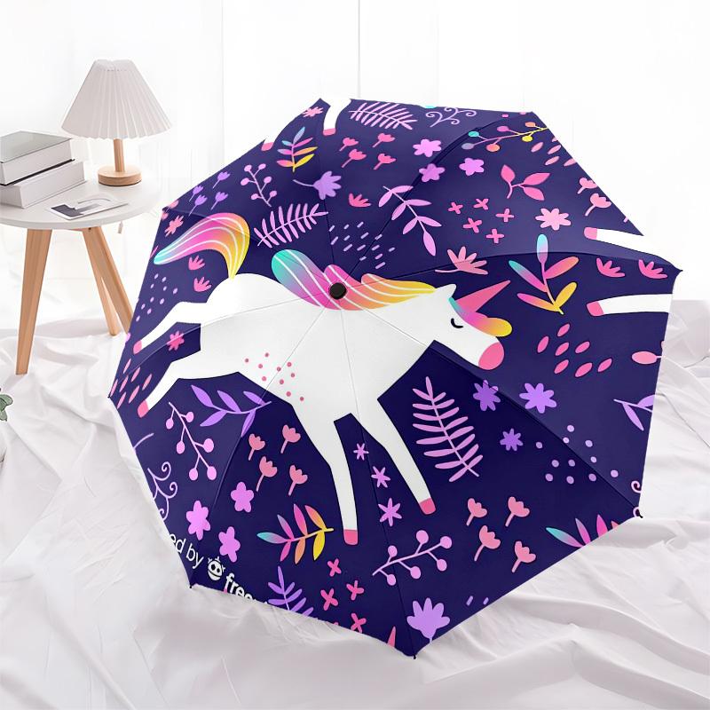 1pc Unicorn Fantasy Floral Pattern Umbrella with Plastic Handle,Suitable for All Seasons UmbrellaPT584