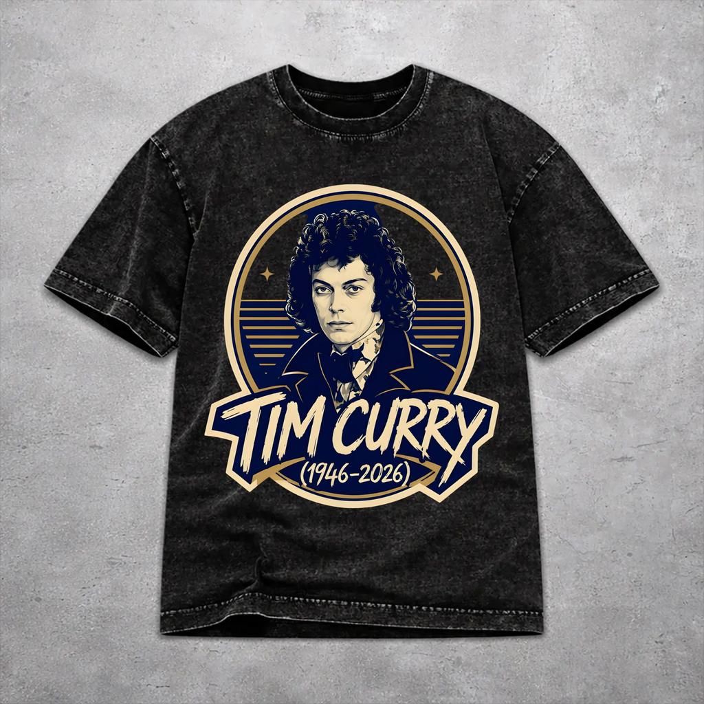 Women Men RIP Tim Curry T Shirt Printed Cotton Washed Retro T-Shirts
