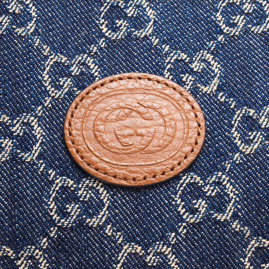 Gucci Double G Series Logo Interlocking Double G Emblem Denim And Leather Clutch Men clutch Blue Brown 672953-2KQGT-8375